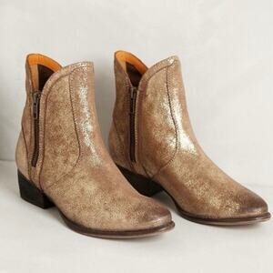 Anthropologie Seychelles Sz 8 Lucky Penny Ankle Booties Distressed Gold Leather